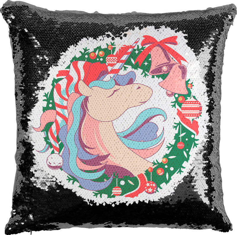 Christmas Unicorn Wreath with Reversible Sequins