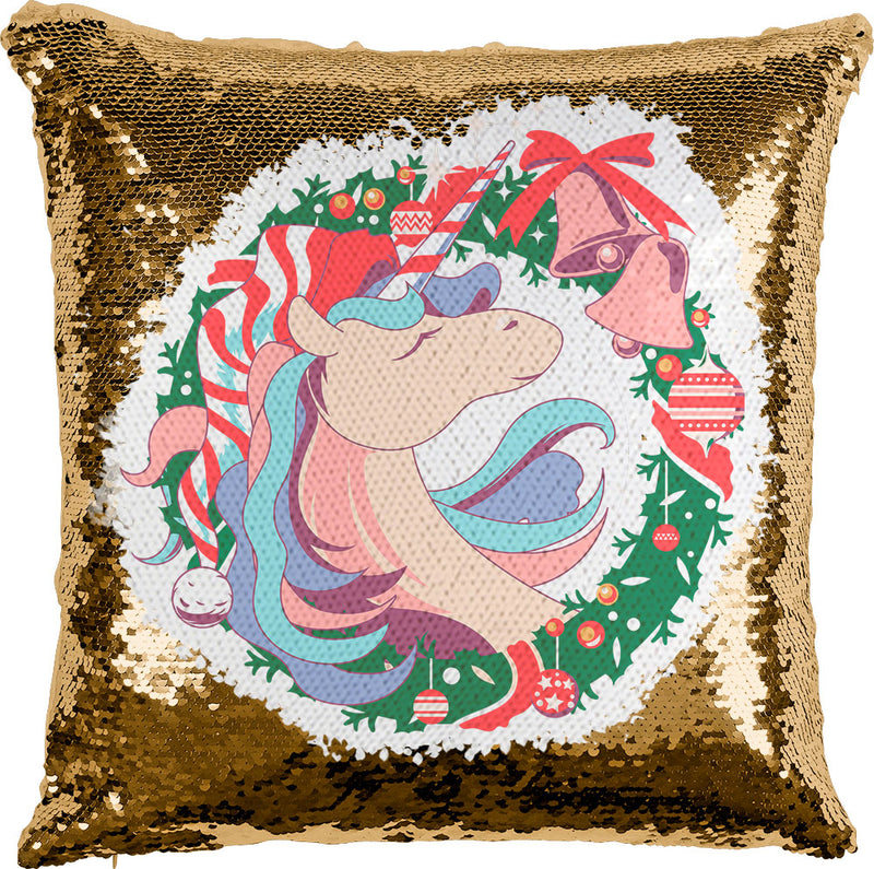 Christmas Unicorn Wreath with Reversible Sequins