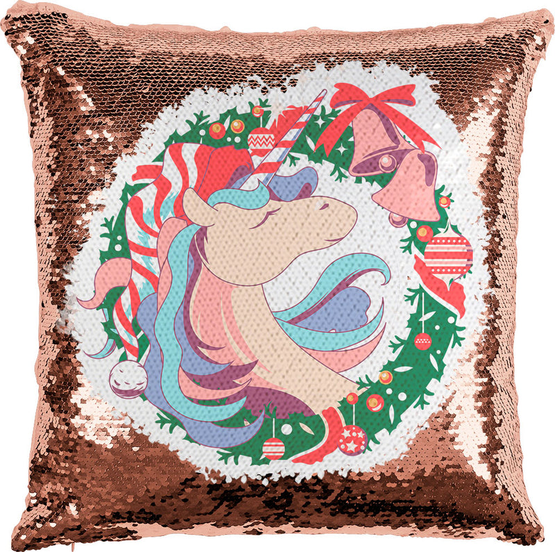 Christmas Unicorn Wreath with Reversible Sequins