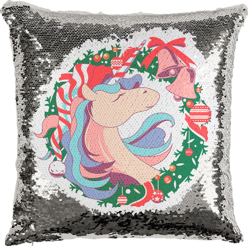 Christmas Unicorn Wreath with Reversible Sequins