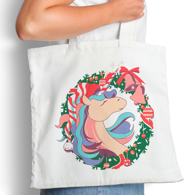 Christmas Unicorn Wreath - Tote Bag