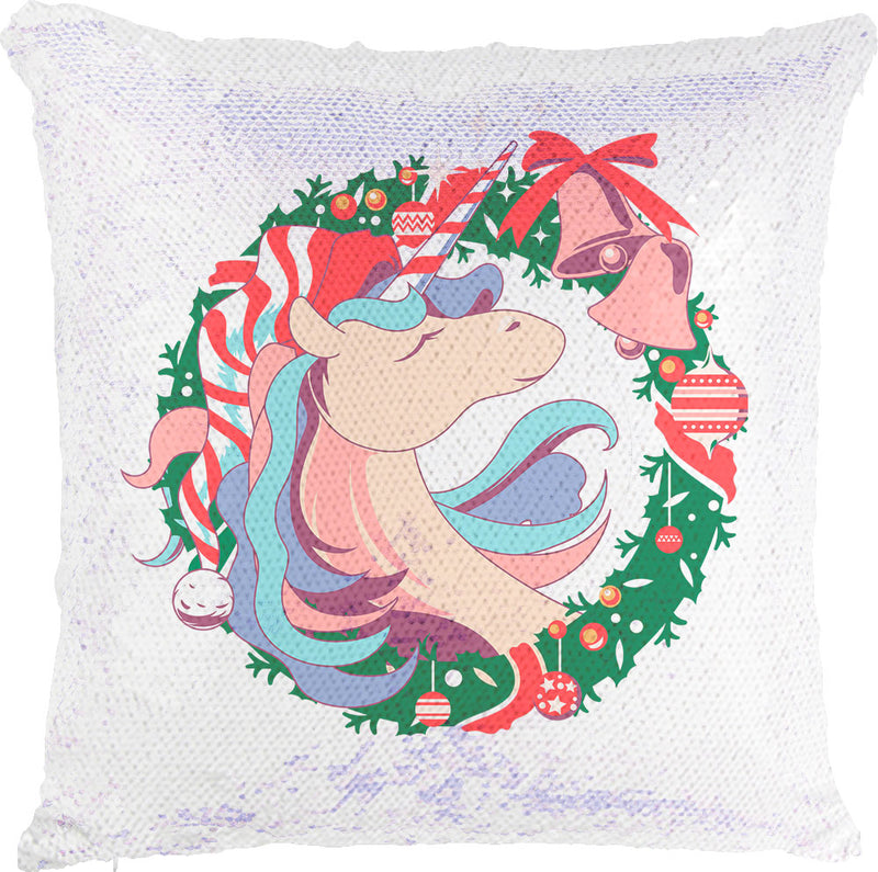 Christmas Unicorn Wreath with Reversible Sequins