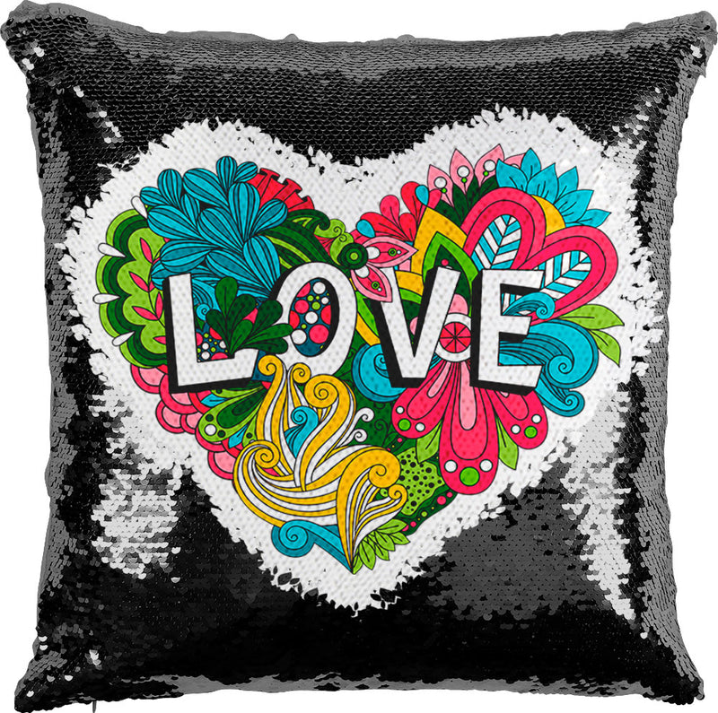 Colorful Floral Heart with Reversible Sequins