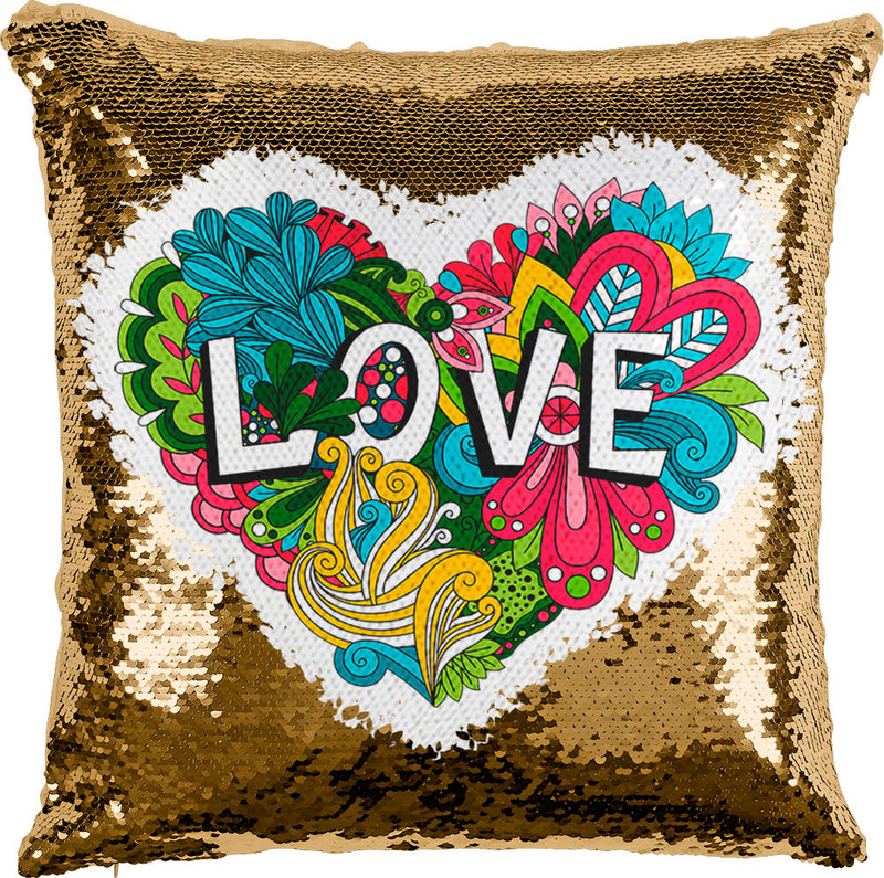 Colorful Floral Heart with Reversible Sequins