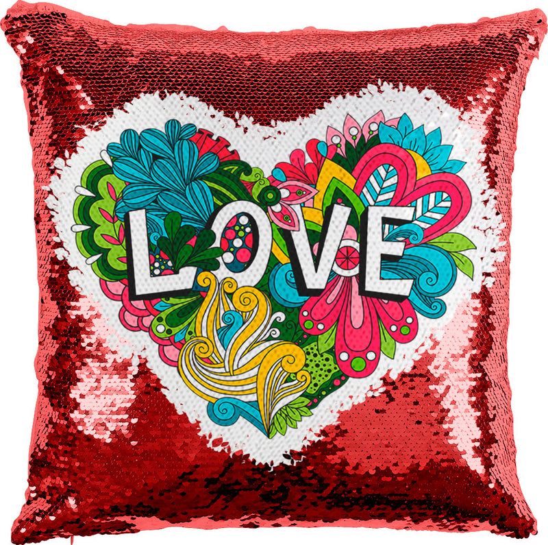 Colorful Floral Heart with Reversible Sequins