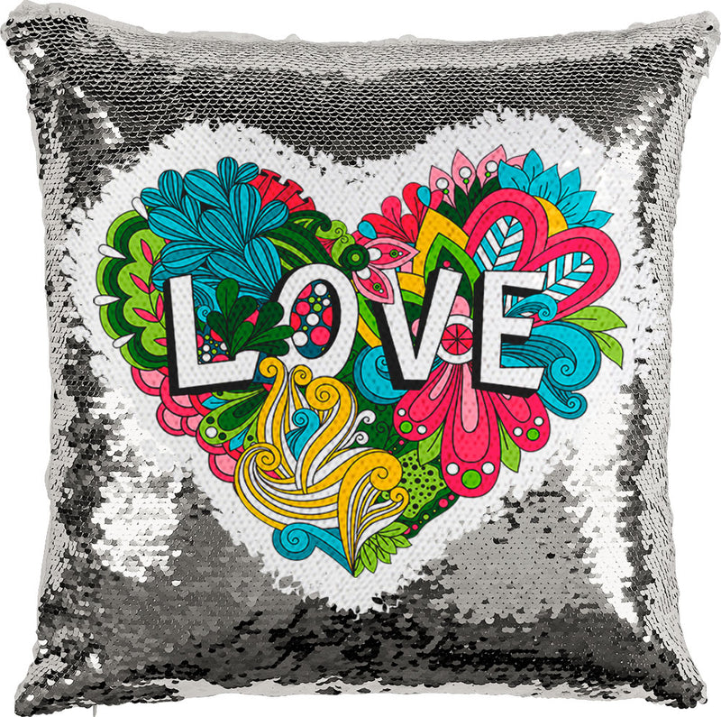 Colorful Floral Heart with Reversible Sequins