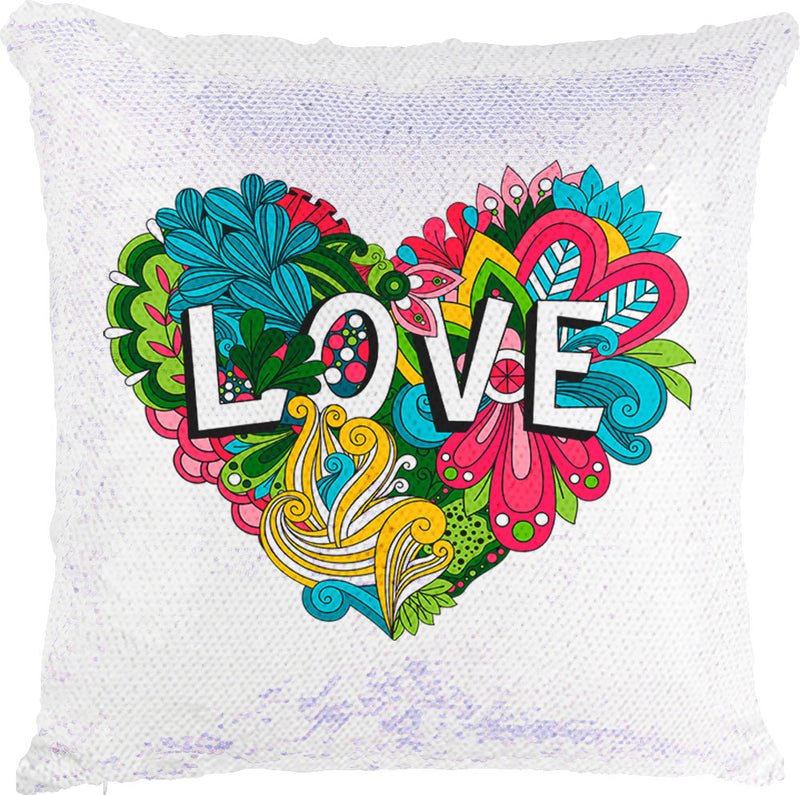 Colorful Floral Heart with Reversible Sequins