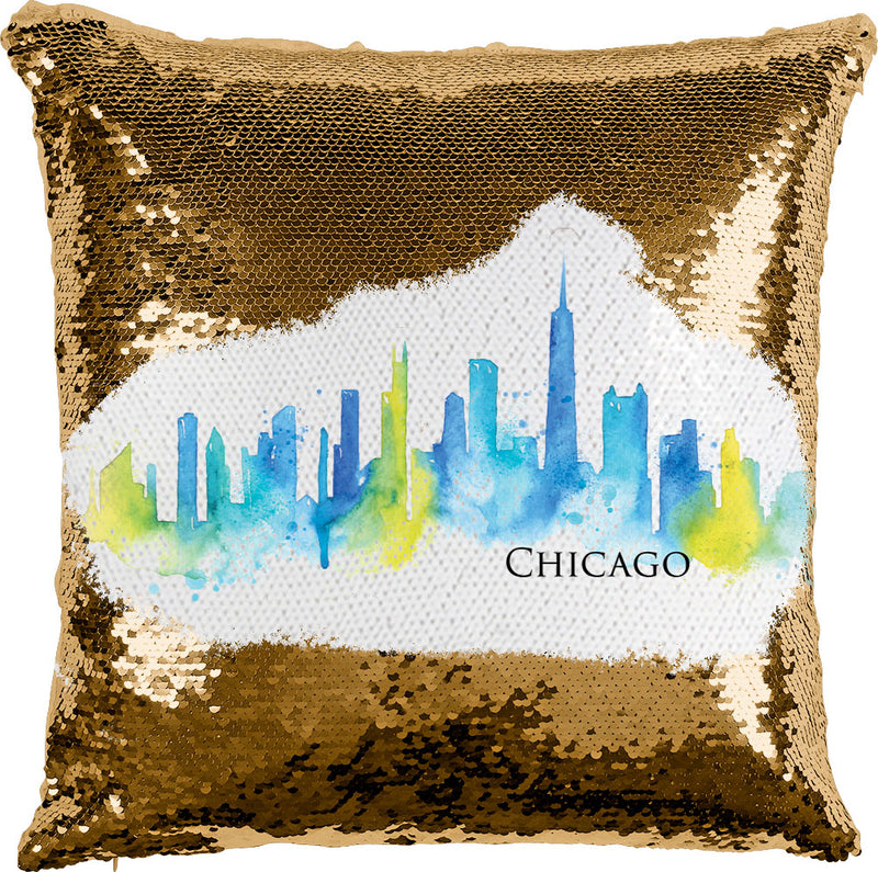 Chicago Watercolor with Reversible Sequins